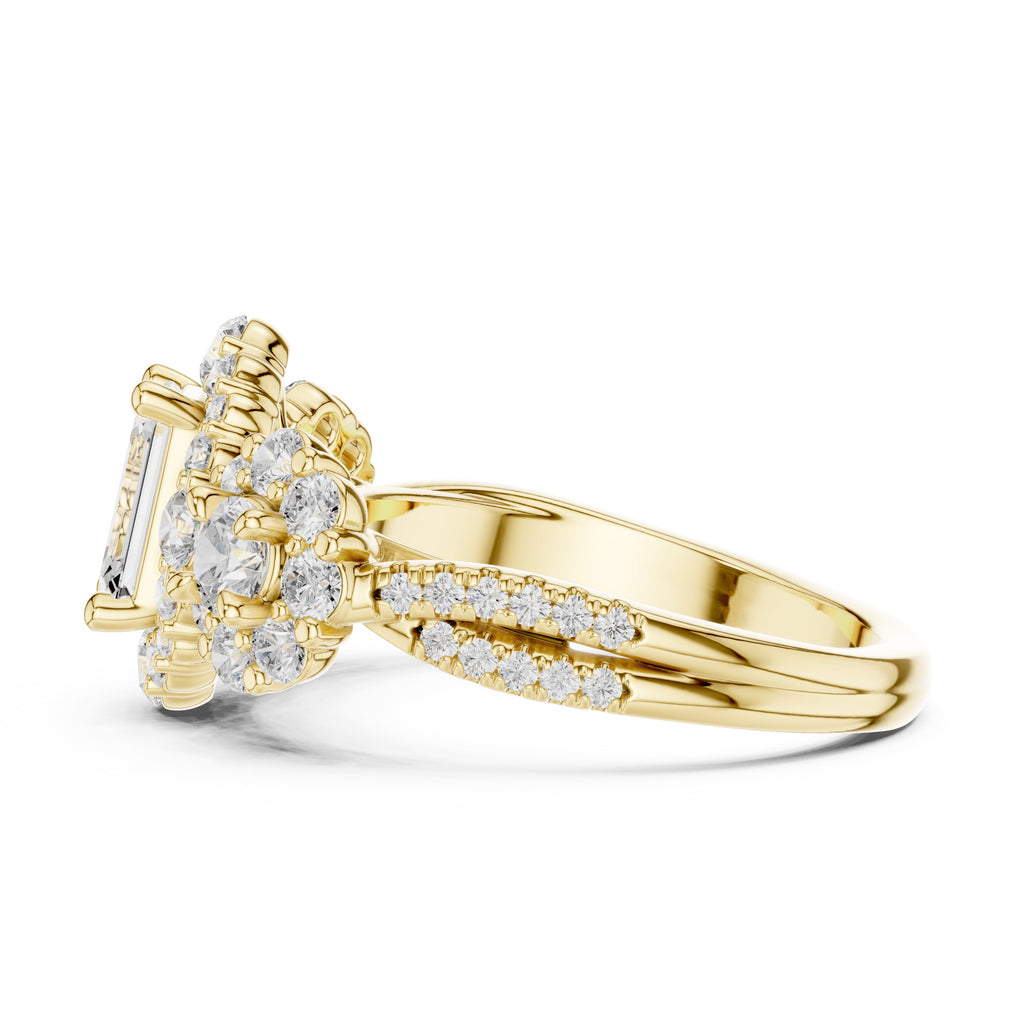 0.30 ct Emerald Cut Cluster Halo Ring 0.3ct Yellow Gold