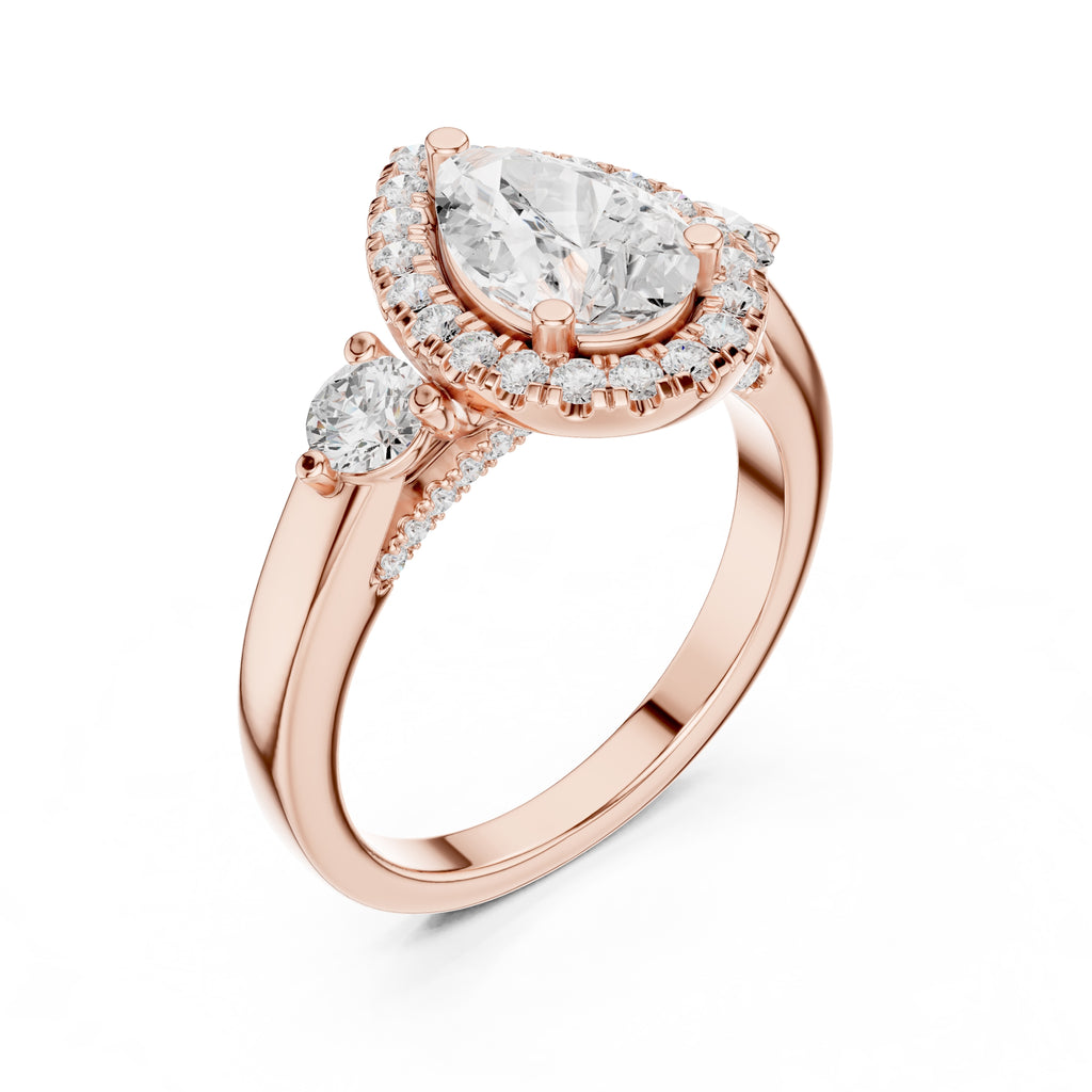 1.20 ct Pear Halo Diamond Ring 1.2ct Rose Gold