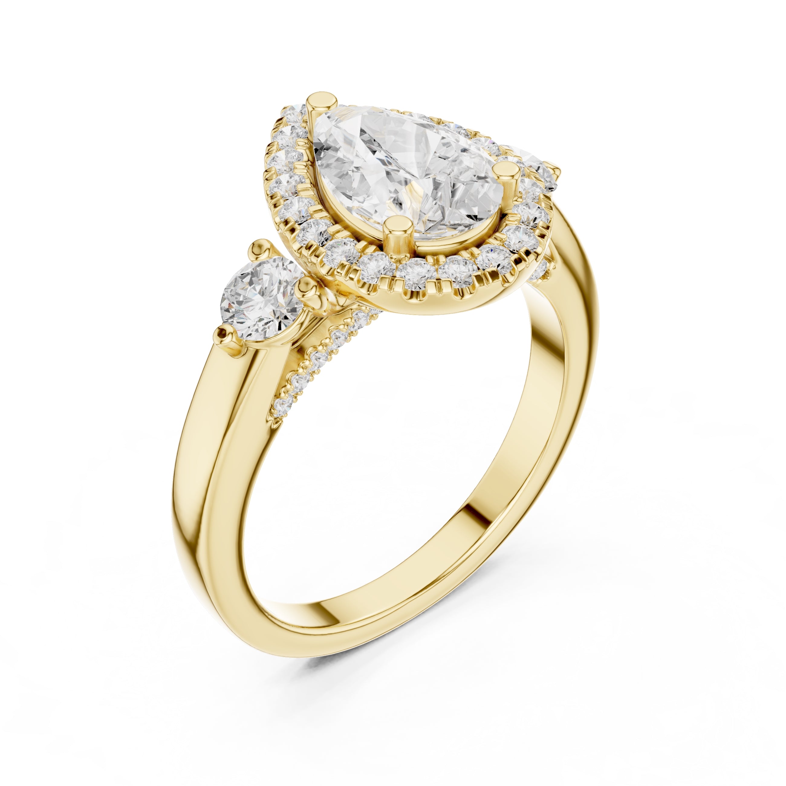 1.20 ct Pear Halo Diamond Ring 1.2ct Yellow Gold