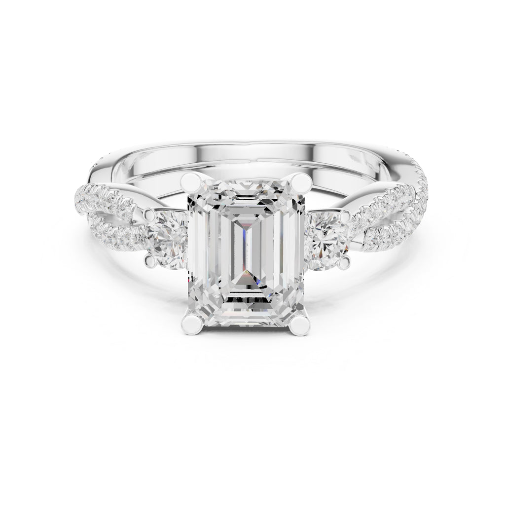 2.00 ct Emerald Cut Split-Shank Three-Stone Ring 2ct White Gold
