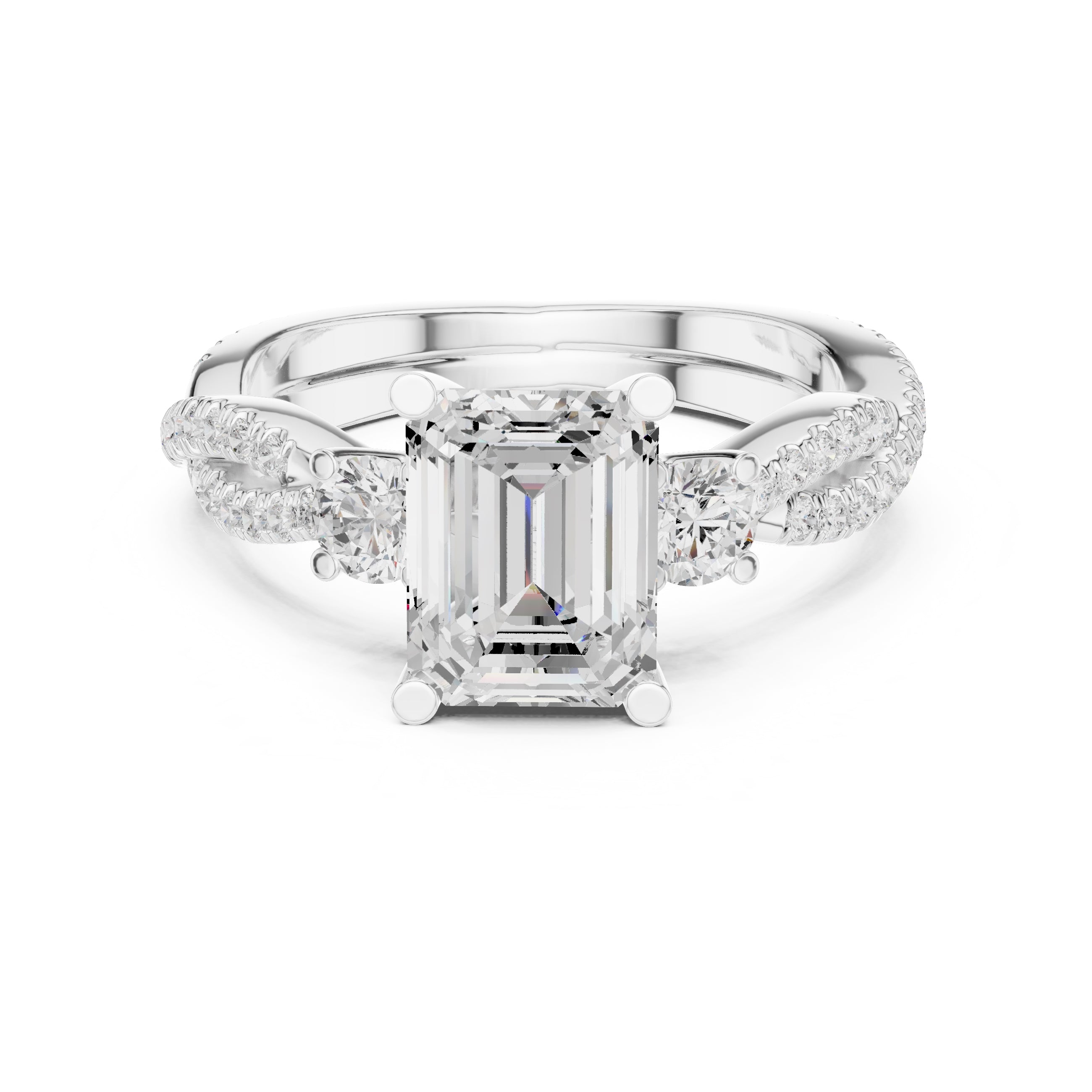 2.00 ct Emerald Cut Split-Shank Three-Stone Ring 2ct White Gold
