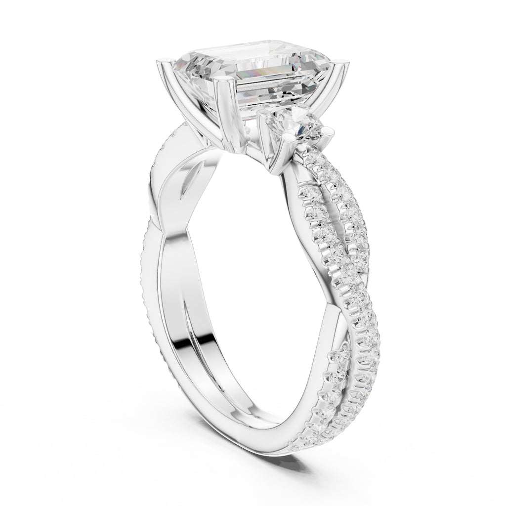 2.00 ct Emerald Cut Split-Shank Three-Stone Ring 2ct White Gold