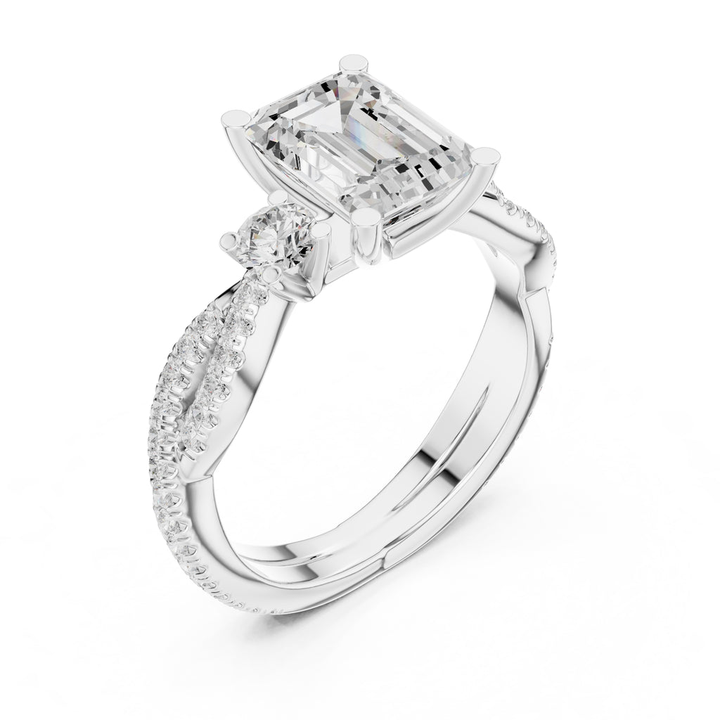 2.00 ct Emerald Cut Split-Shank Three-Stone Ring 2ct White Gold