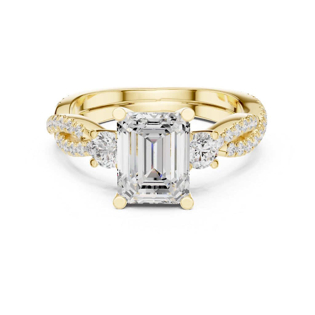 2.00 ct Emerald Cut Split-Shank Three-Stone Ring 2ct Yellow Gold