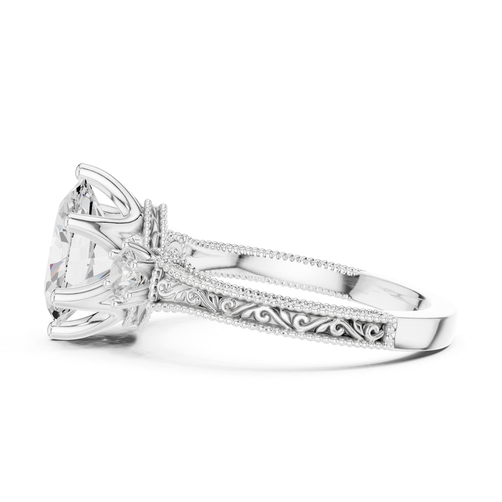 2.50 ct Oval Vintage Filigree Three-Stone Ring 2.5ct White Gold
