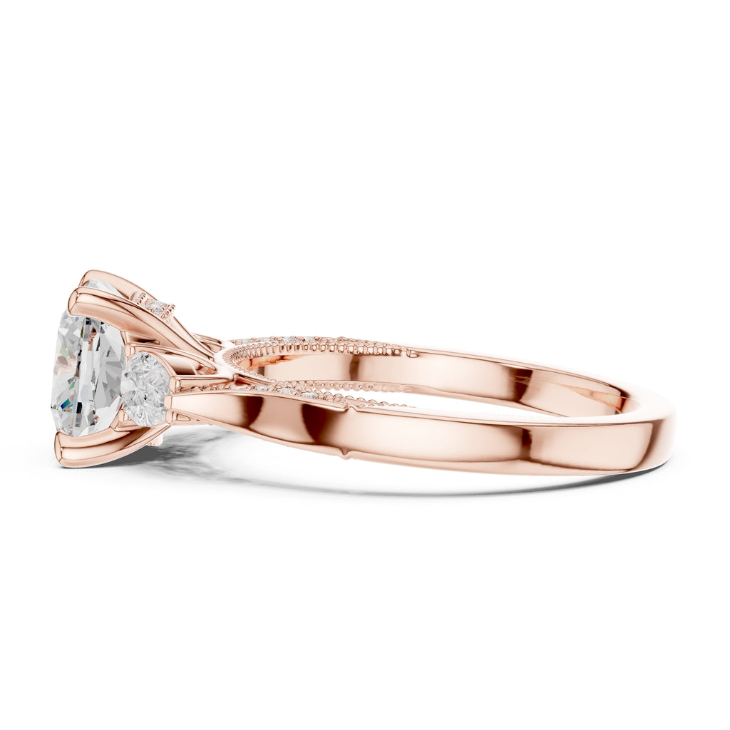 2.00 ct Cushion Pear Three Stone Ring 2ct Rose Gold