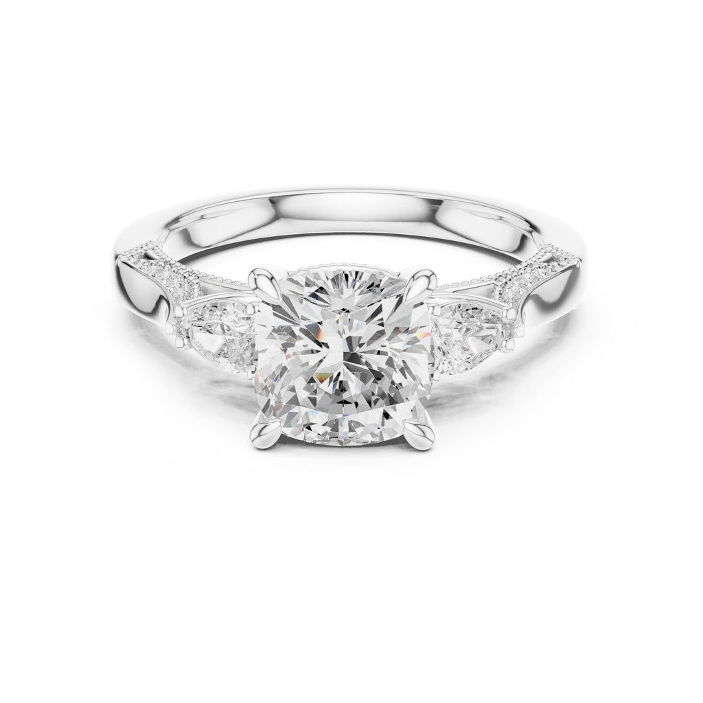 2.00 ct Cushion Pear Three Stone Ring 2ct White Gold