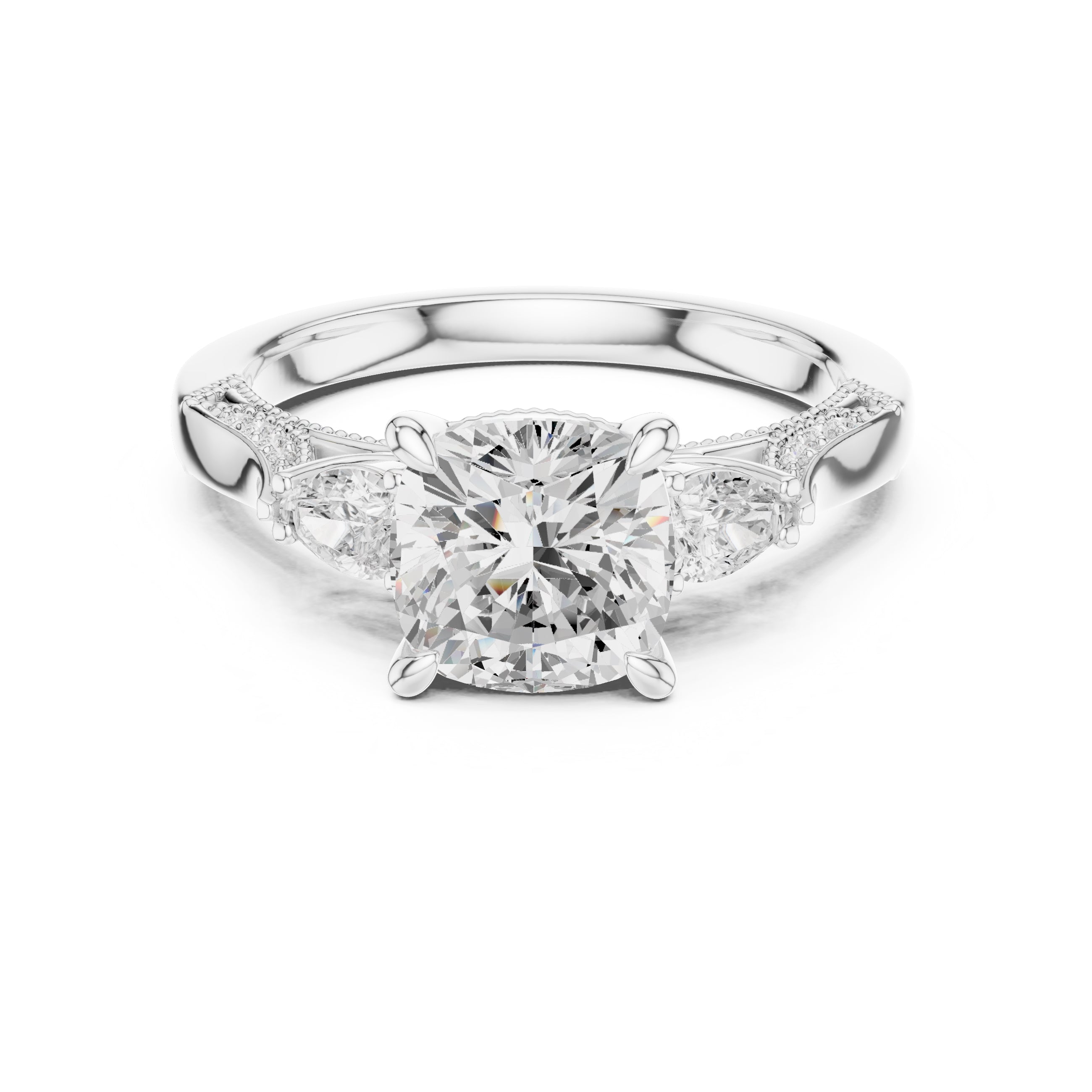 2.00 ct Cushion Pear Three Stone Ring 2ct White Gold
