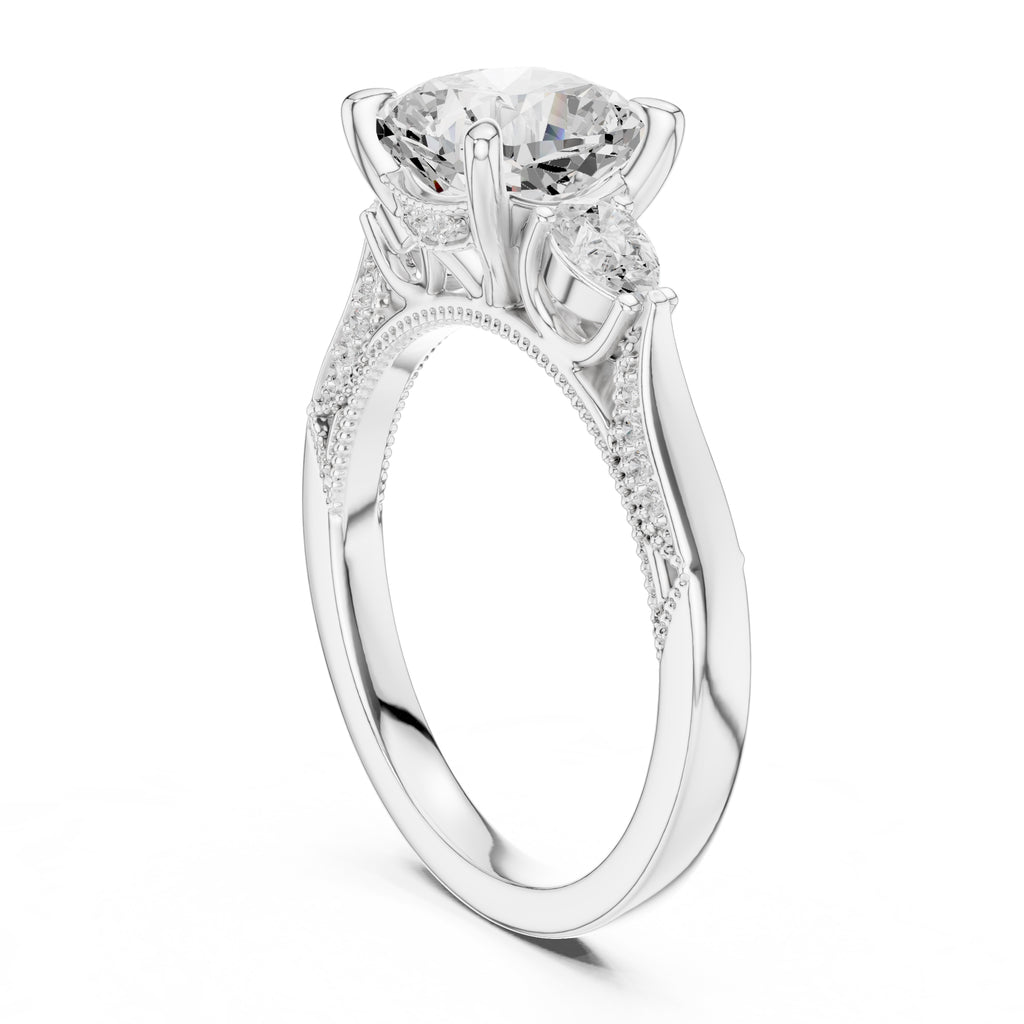 2.00 ct Cushion Pear Three Stone Ring 2ct White Gold