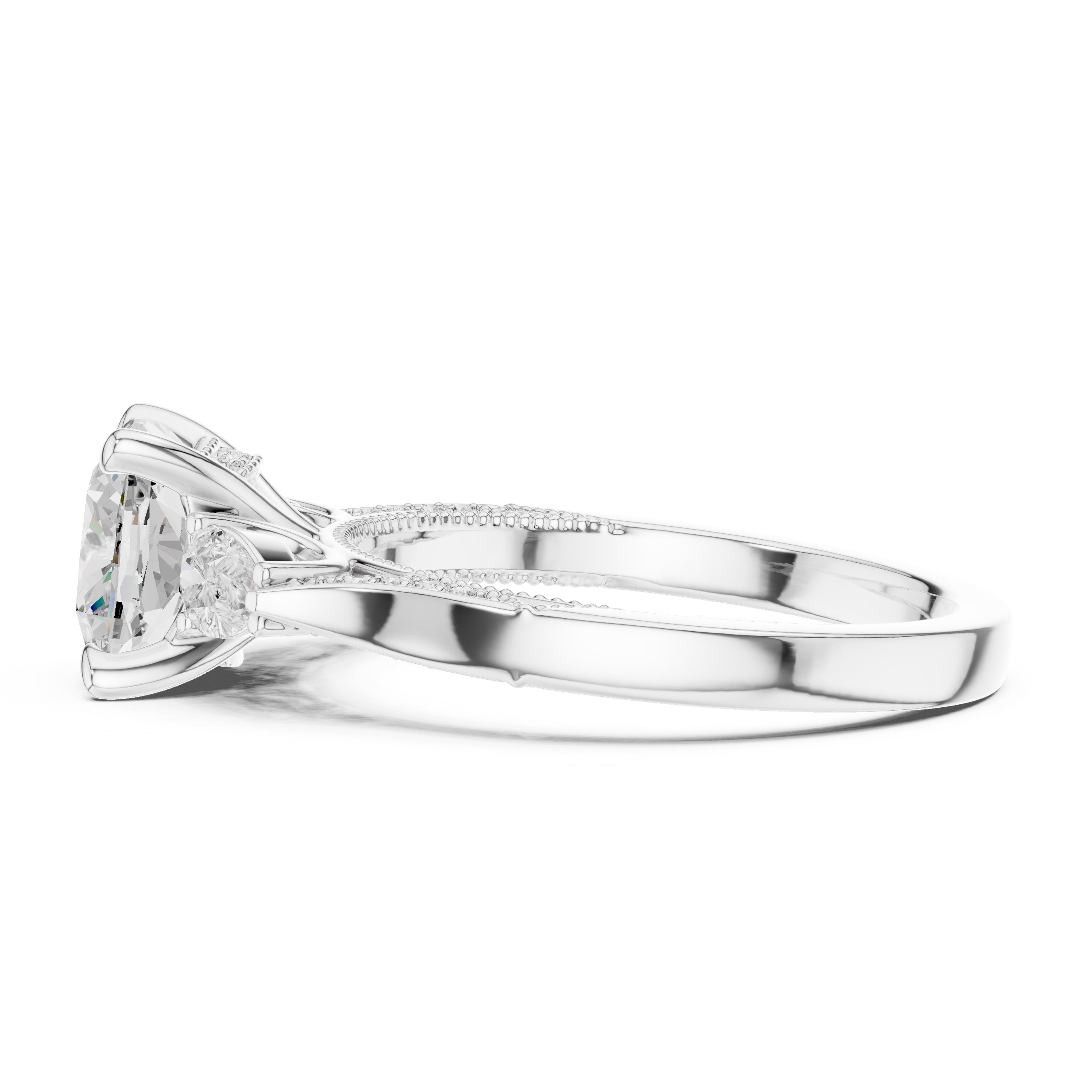 2.00 ct Cushion Pear Three Stone Ring 2ct White Gold