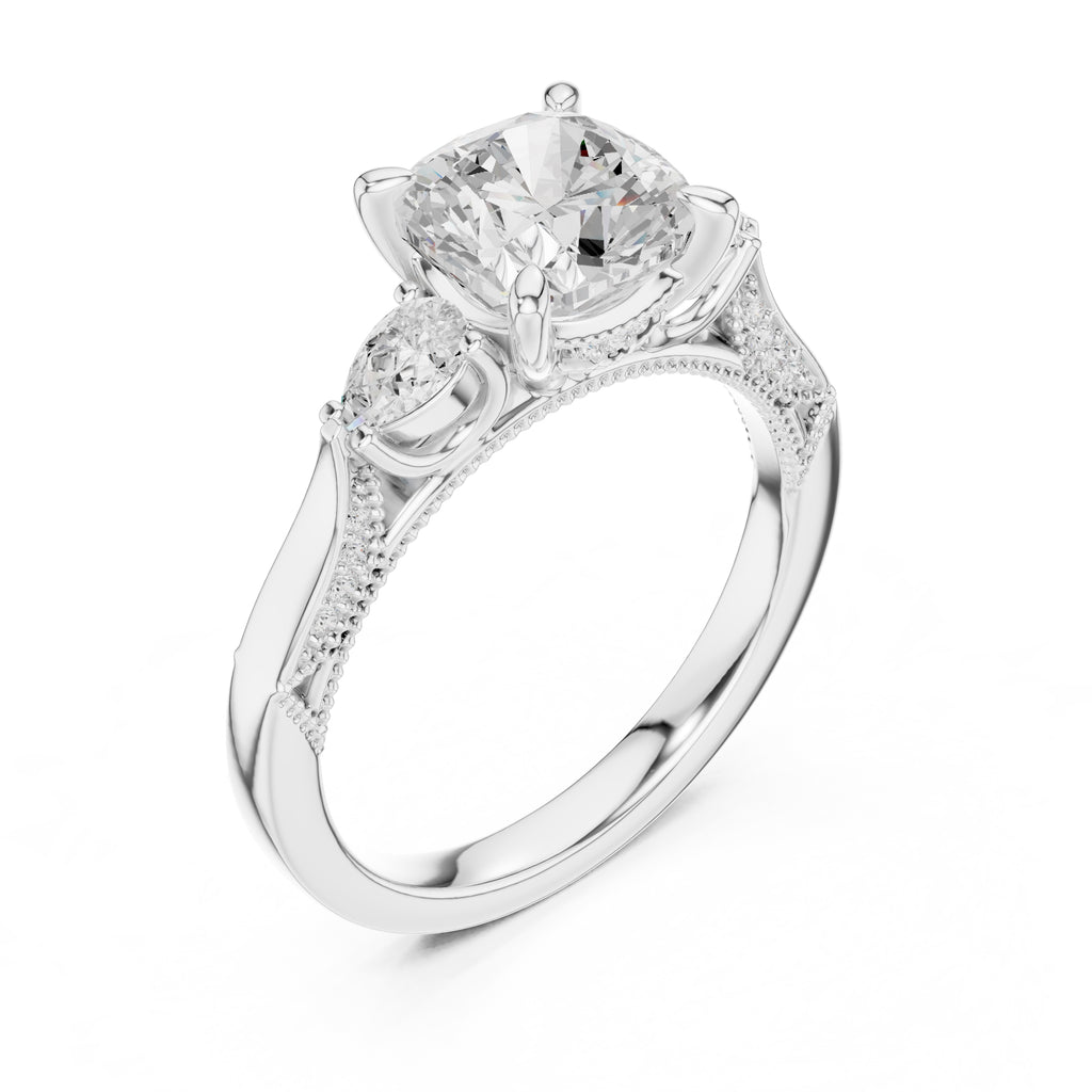 2.00 ct Cushion Pear Three Stone Ring 2ct White Gold