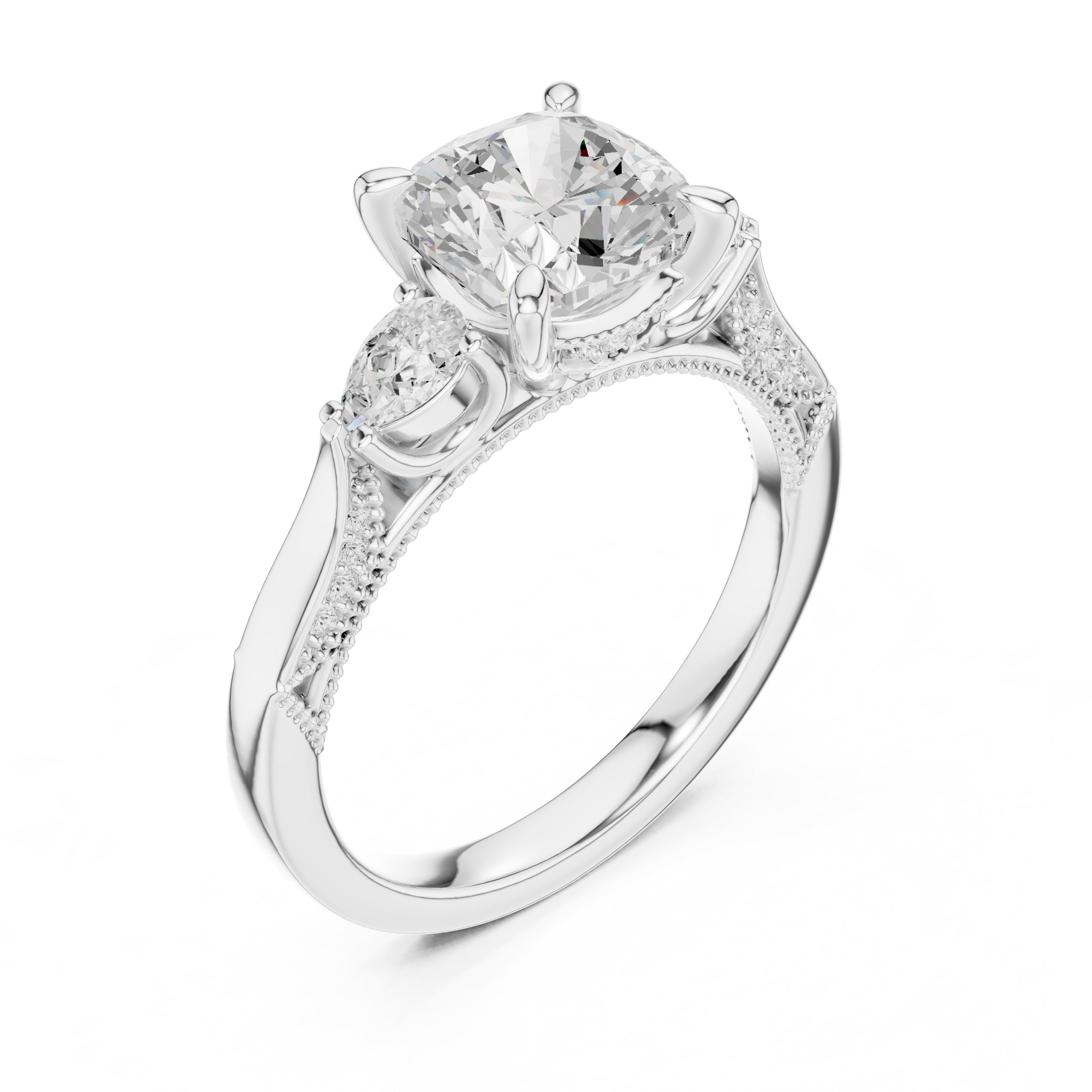 2.00 ct Cushion Pear Three Stone Ring 2ct White Gold