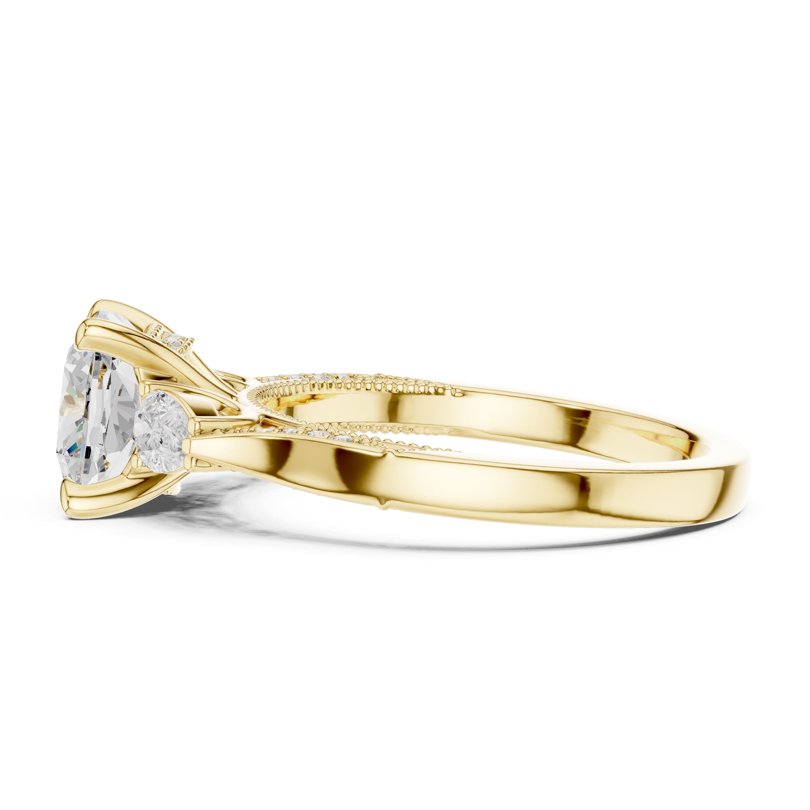 2.00 ct Cushion Pear Three Stone Ring 2ct Yellow Gold
