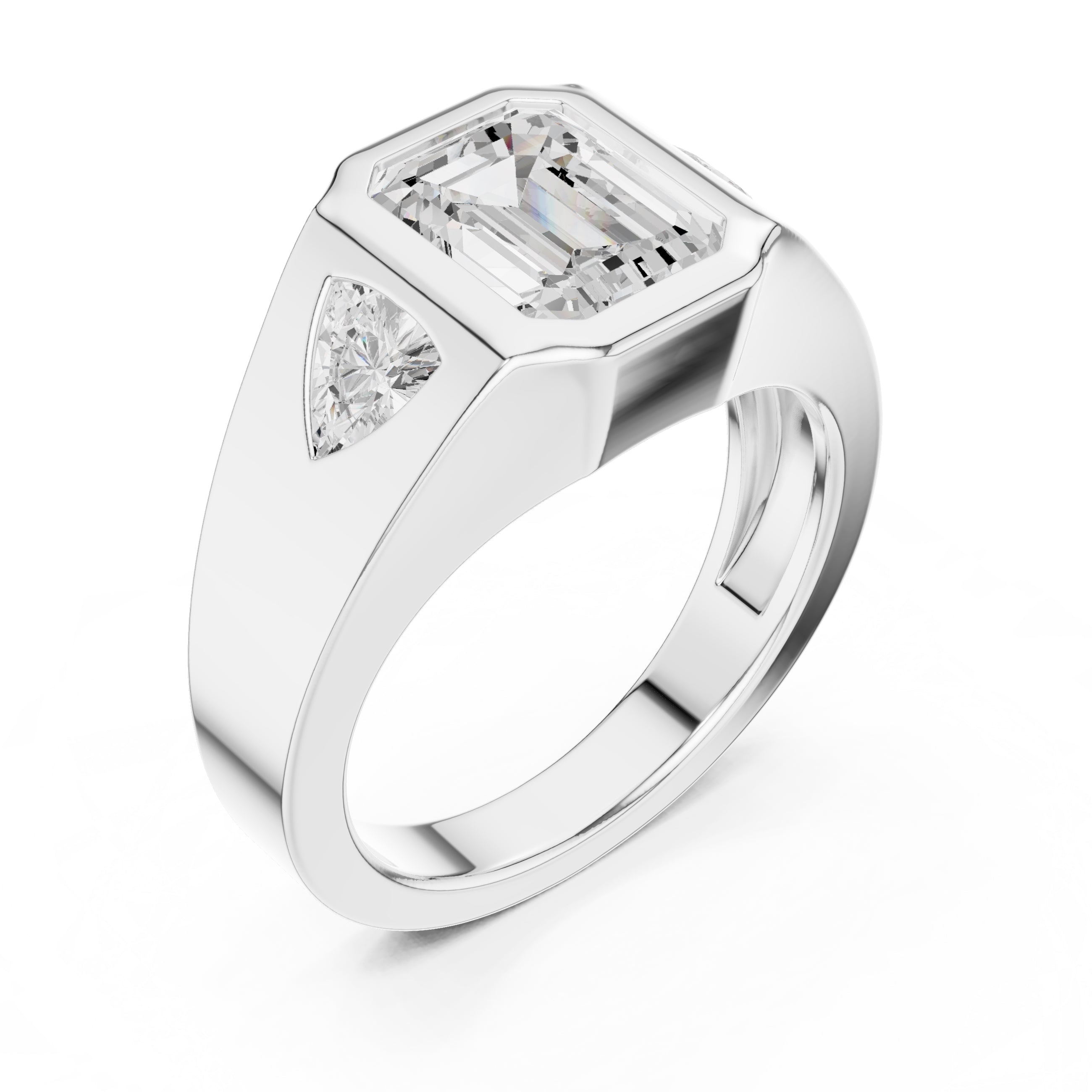 2.00 ct Emerald Trillion Bezel Statement Ring 2ct White Gold