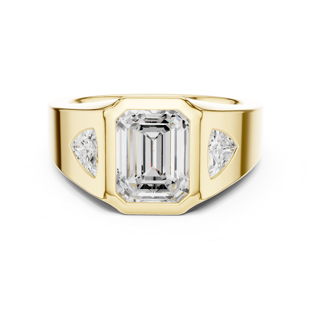 2.00 ct Emerald Trillion Bezel Statement Ring 2ct Yellow Gold