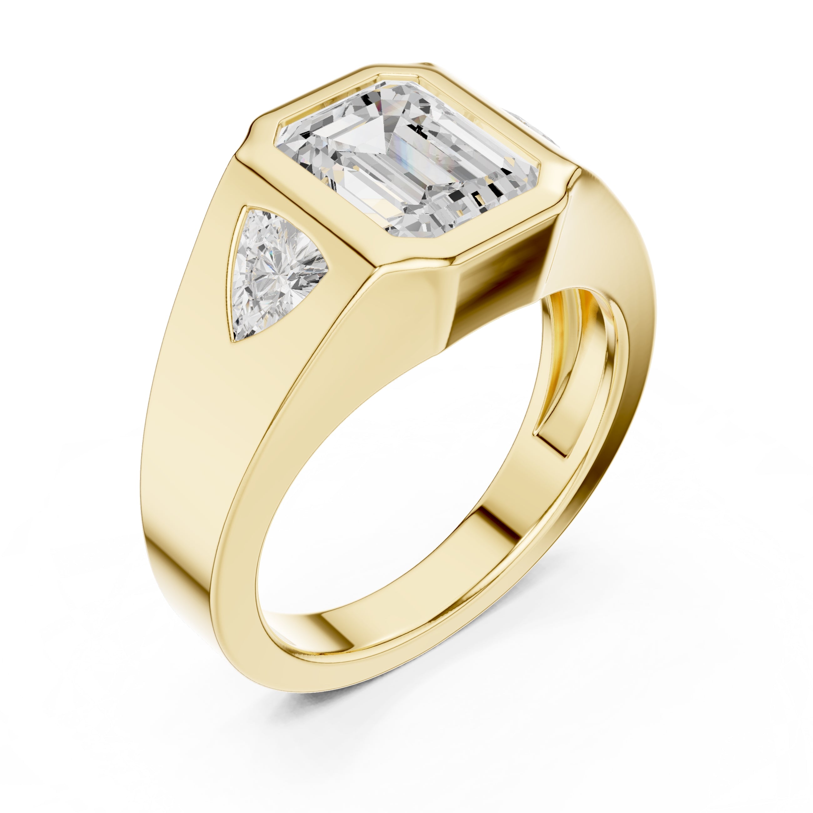 2.00 ct Emerald Trillion Bezel Statement Ring 2ct Yellow Gold