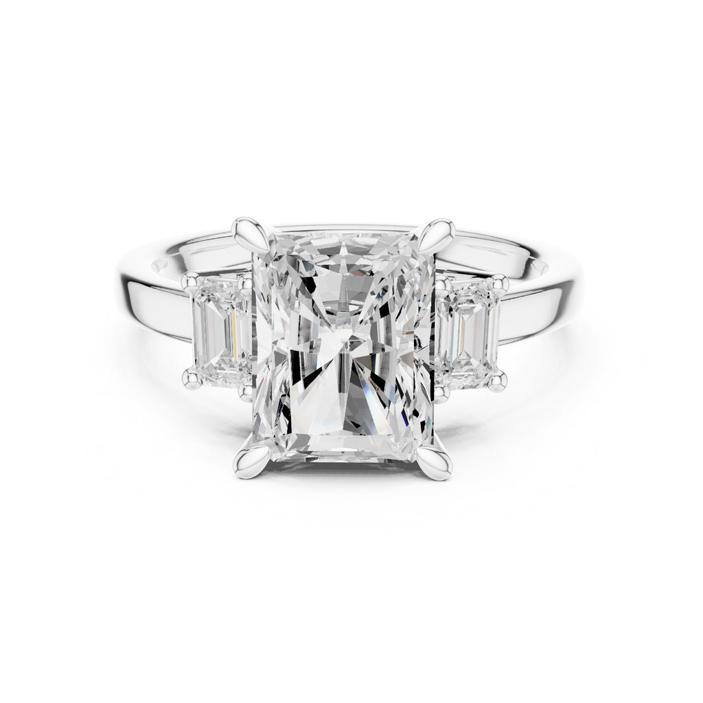 2.50 ct Radiant Emerald Three Stone Ring 2.5ct White Gold