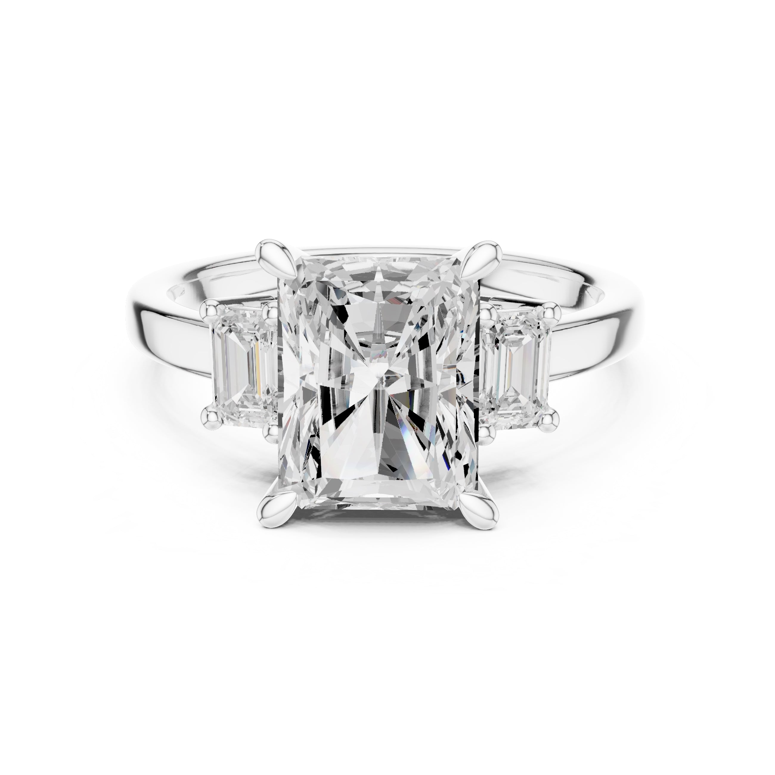 2.50 ct Radiant Emerald Three Stone Ring 2.5ct White Gold