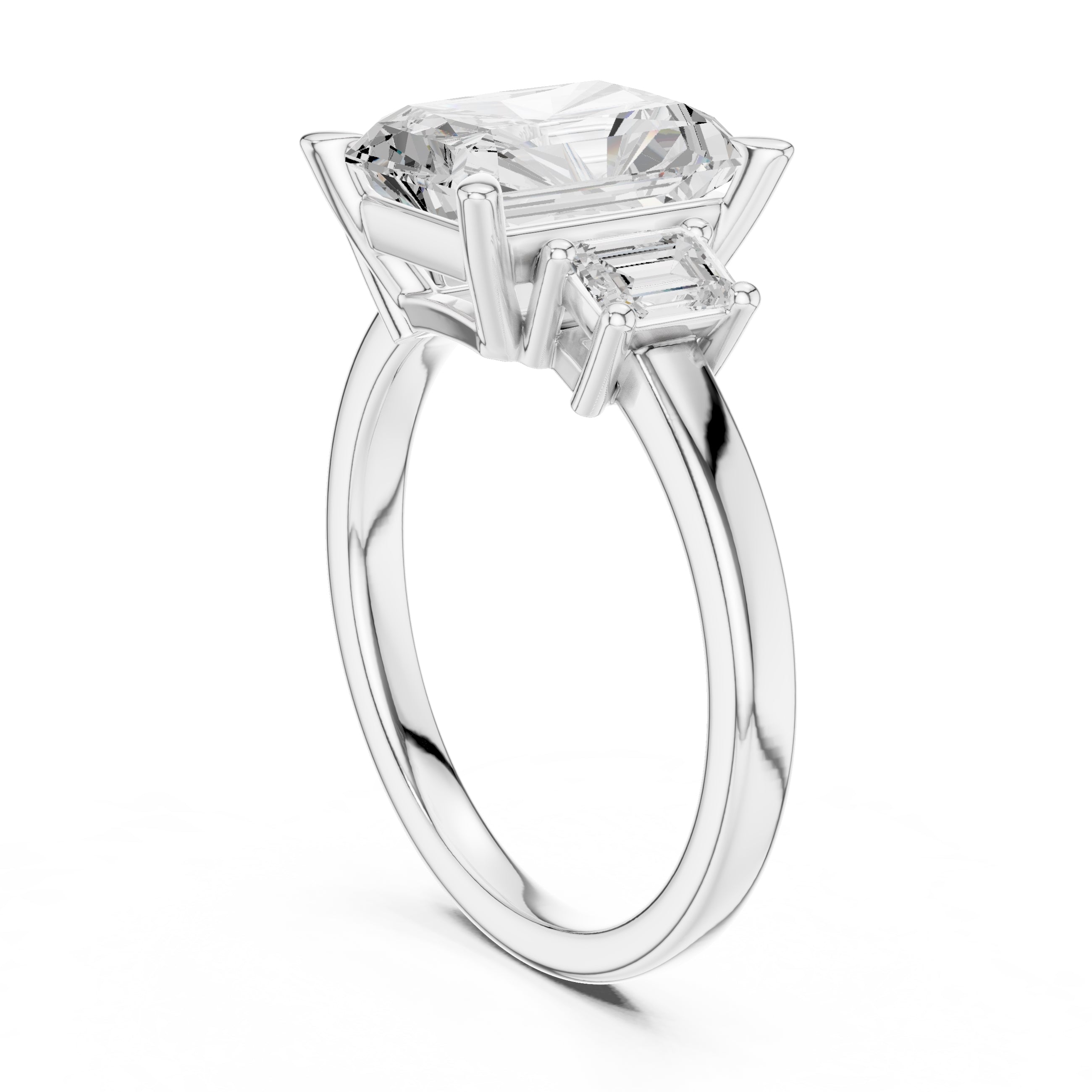 2.50 ct Radiant Emerald Three Stone Ring 2.5ct White Gold