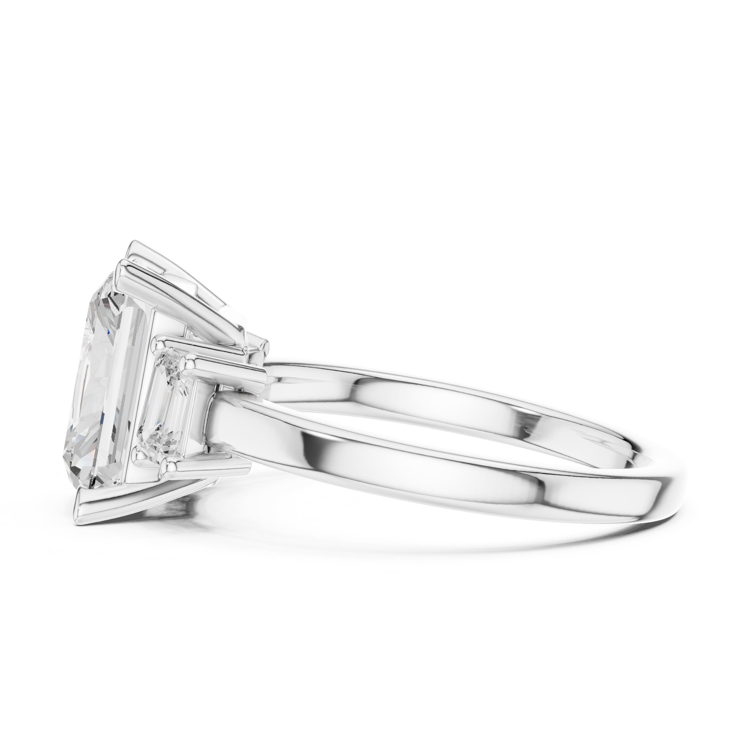 2.50 ct Radiant Emerald Three Stone Ring 2.5ct White Gold