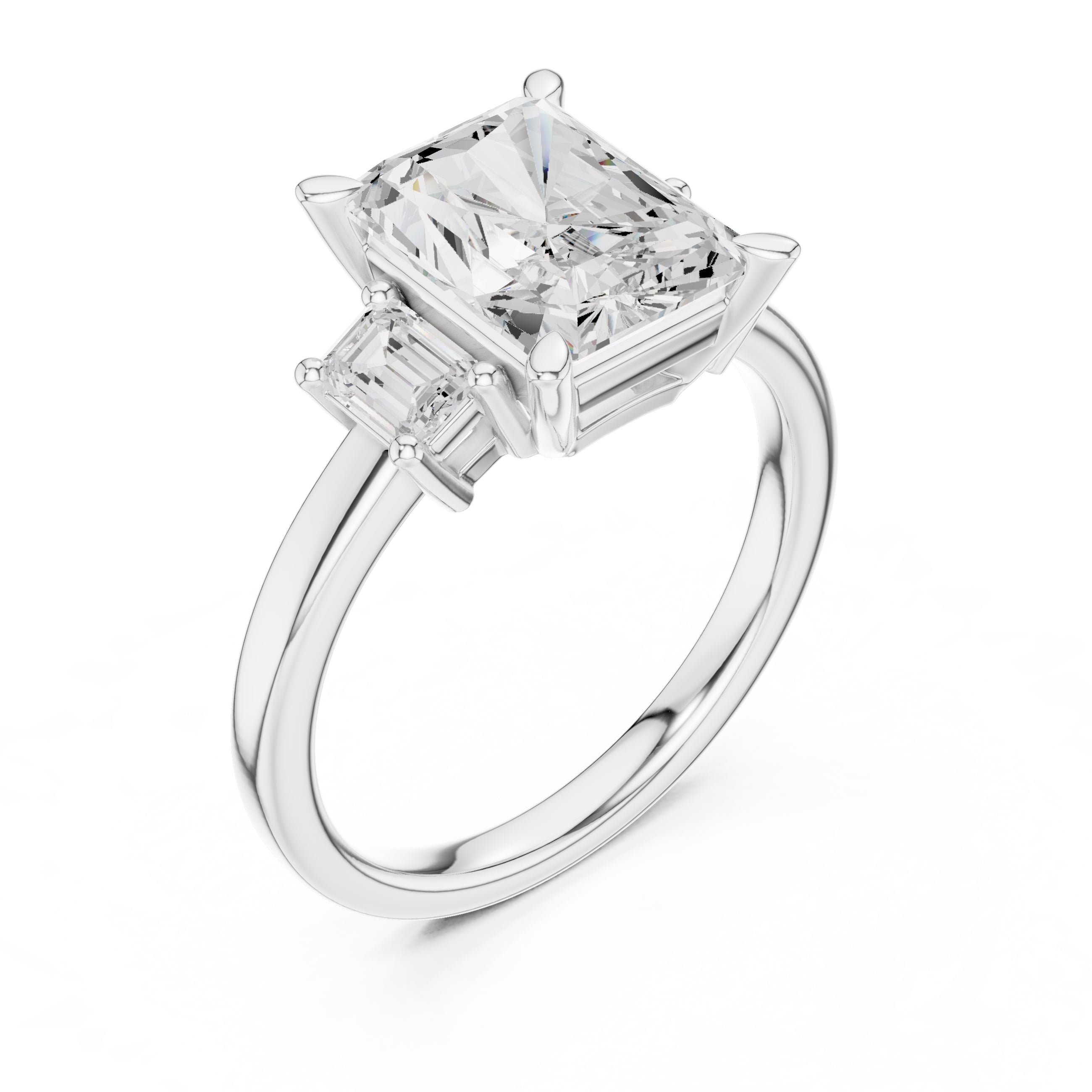 2.50 ct Radiant Emerald Three Stone Ring 2.5ct White Gold