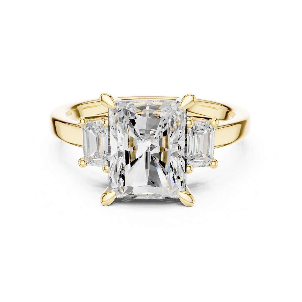 2.50 ct Radiant Emerald Three Stone Ring 2.5ct Yellow Gold
