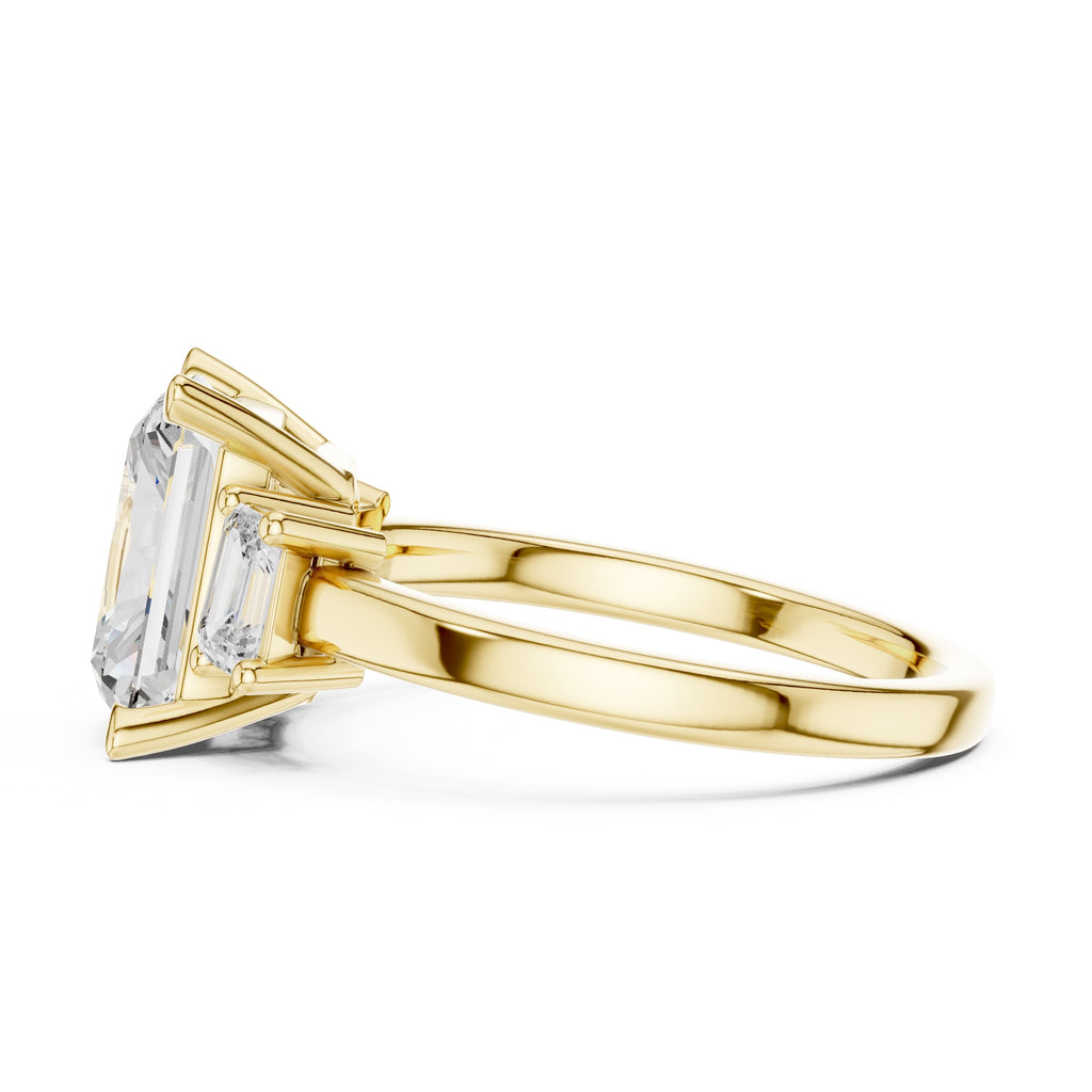 2.50 ct Radiant Emerald Three Stone Ring 2.5ct Yellow Gold