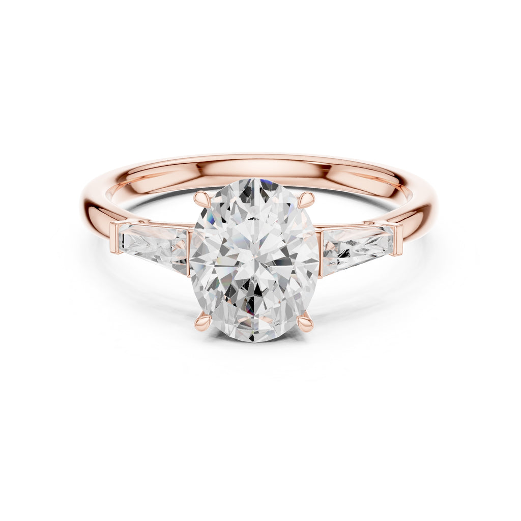 1.50 ct Oval Tapered Baguette Three Stone Ring 1.5ct Rose Gold