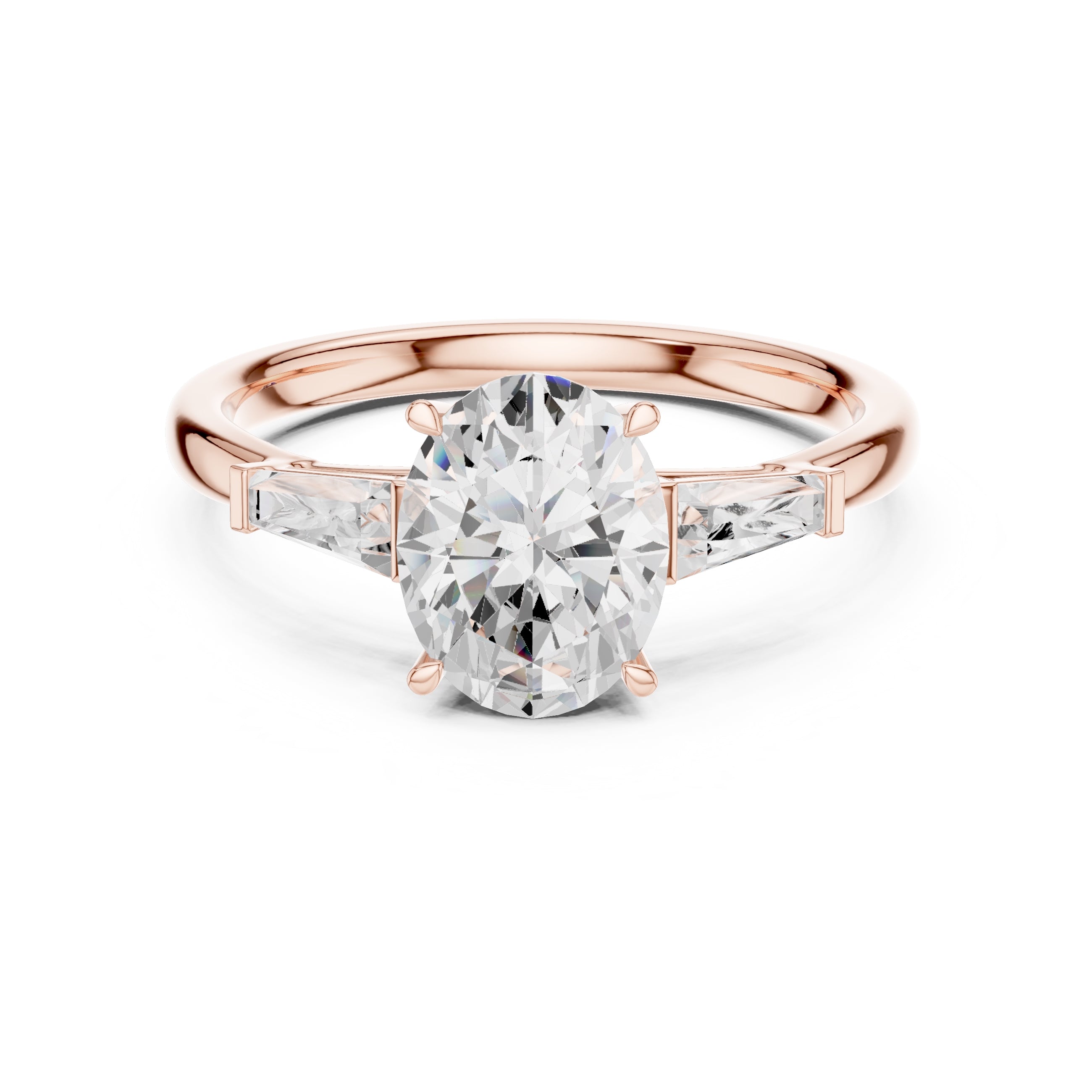 1.50 ct Oval Tapered Baguette Three Stone Ring 1.5ct Rose Gold
