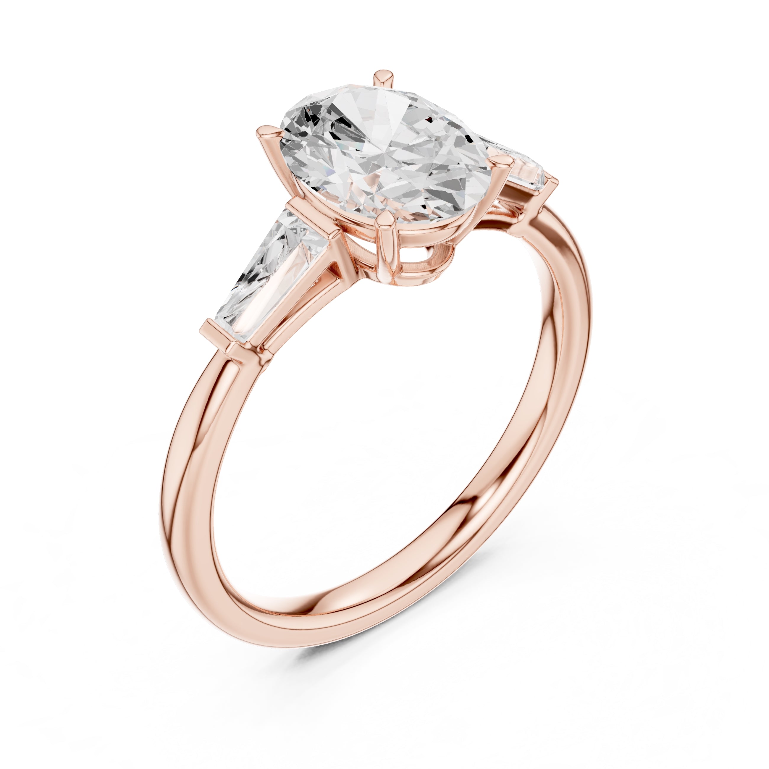 1.50 ct Oval Tapered Baguette Three Stone Ring 1.5ct Rose Gold