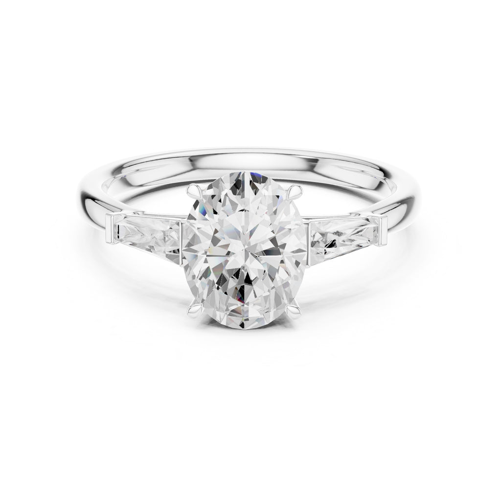 1.50 ct Oval Tapered Baguette Three Stone Ring 1.5ct White Gold