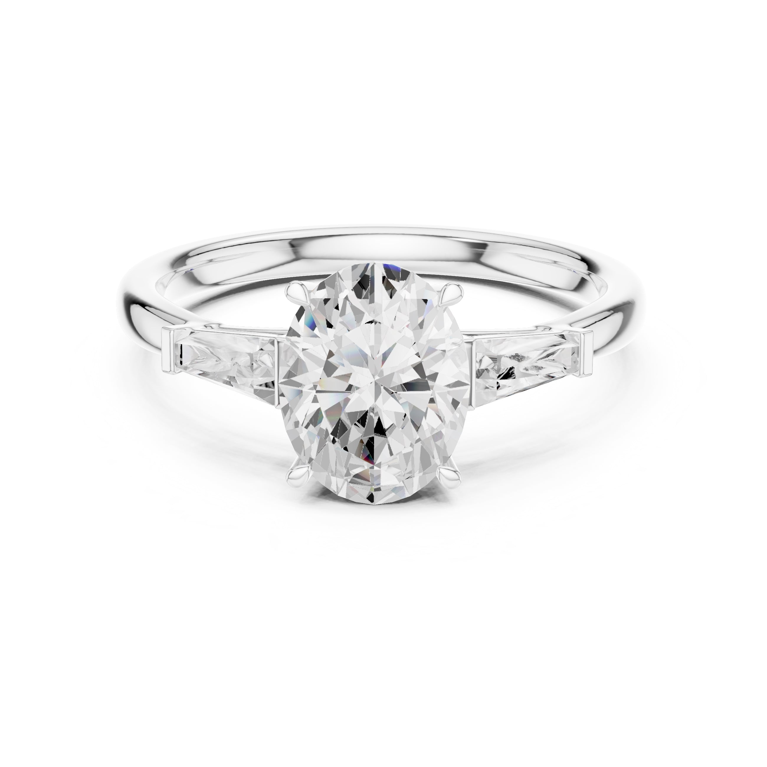 1.50 ct Oval Tapered Baguette Three Stone Ring 1.5ct White Gold