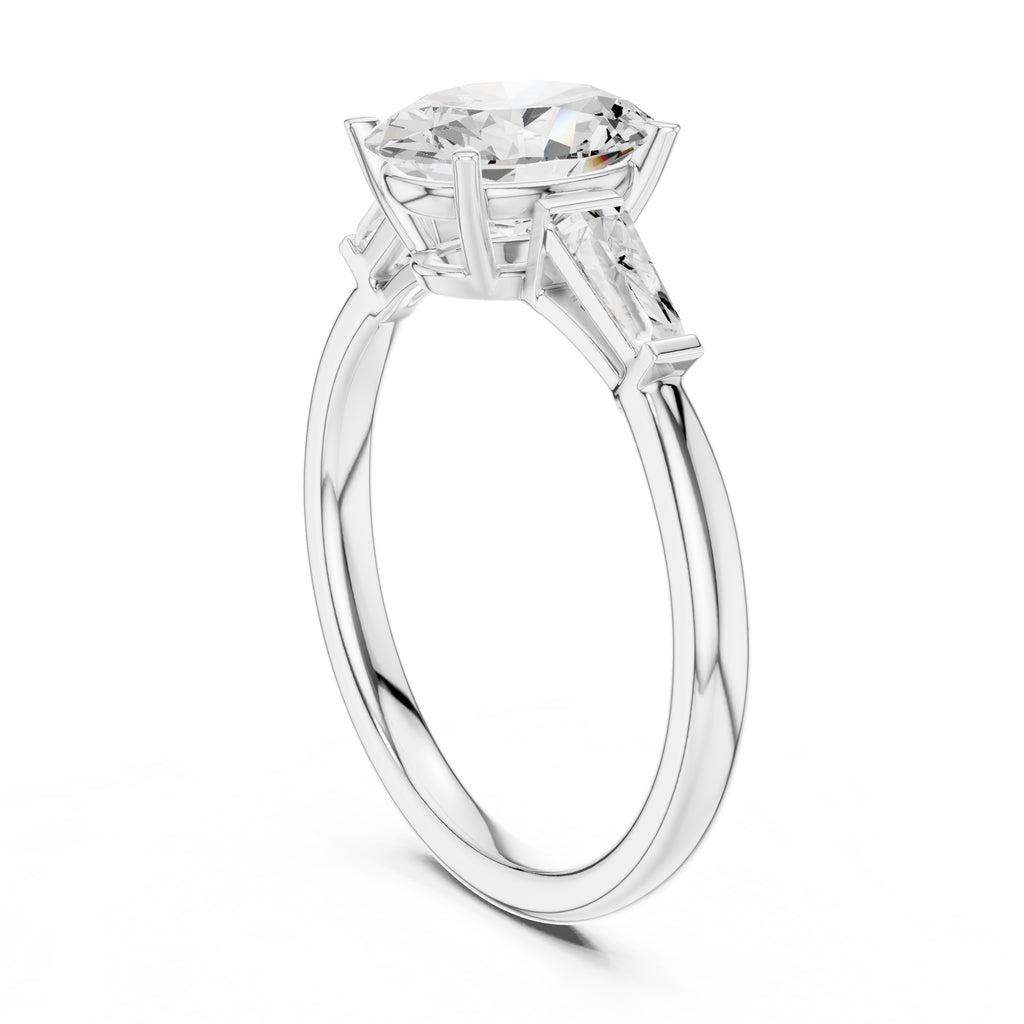1.50 ct Oval Tapered Baguette Three Stone Ring 1.5ct White Gold