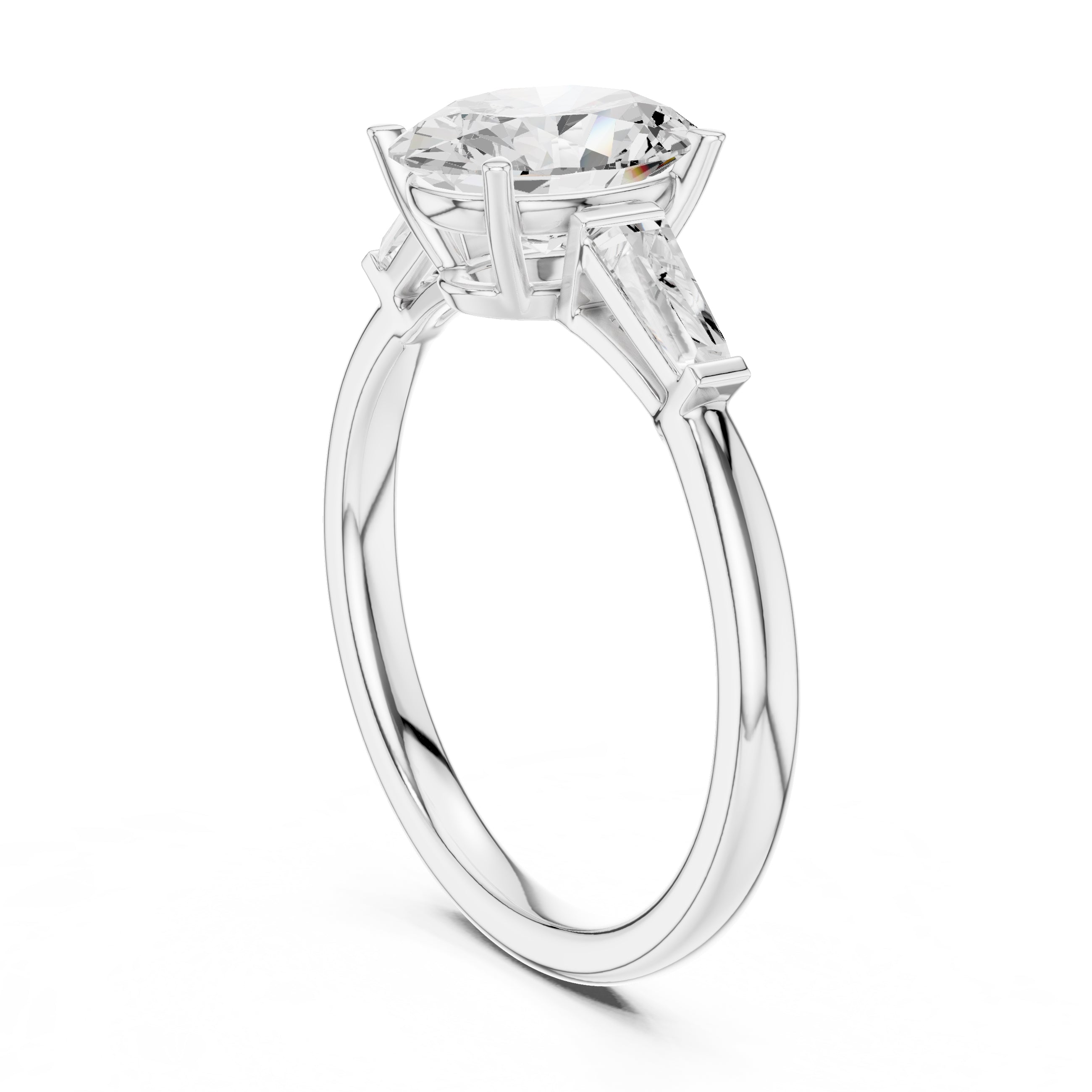 1.50 ct Oval Tapered Baguette Three Stone Ring 1.5ct White Gold