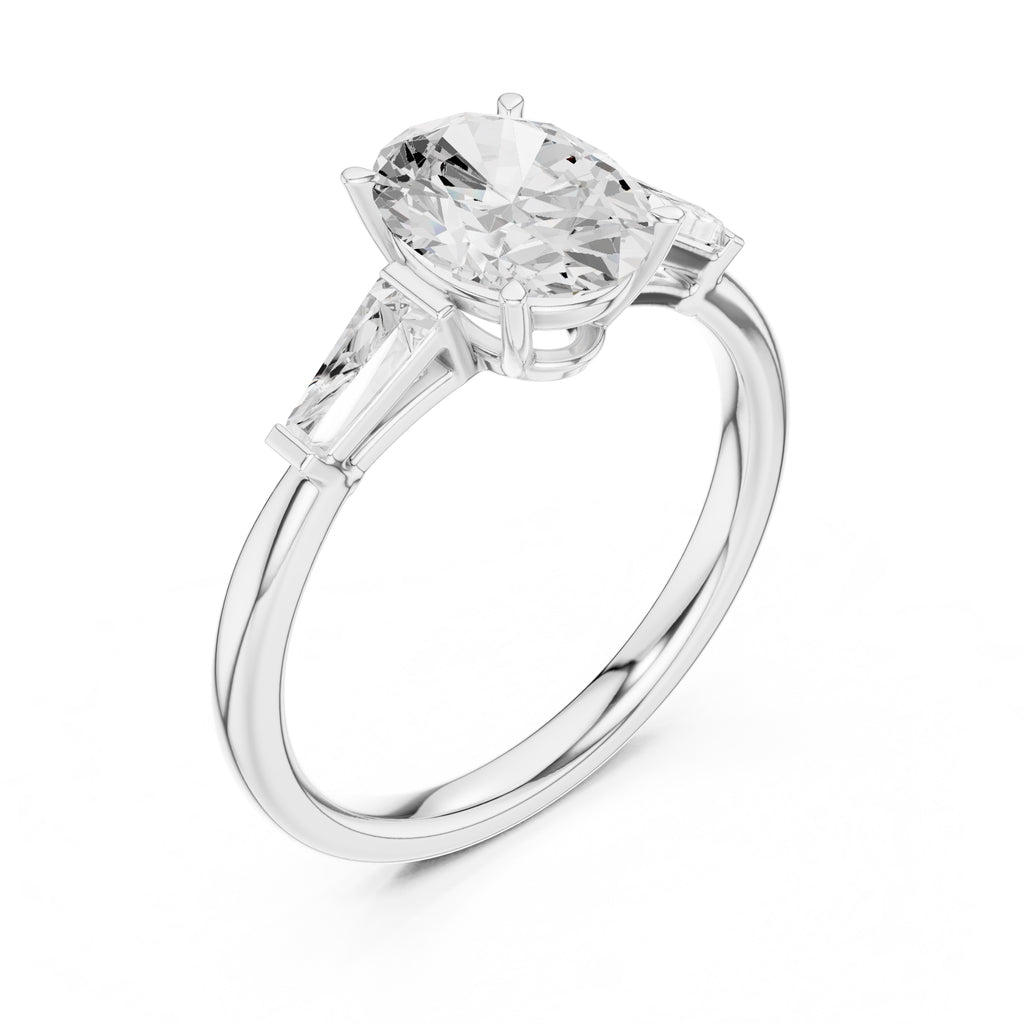 1.50 ct Oval Tapered Baguette Three Stone Ring 1.5ct White Gold