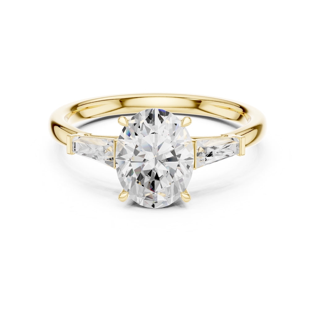 1.50 ct Oval Tapered Baguette Three Stone Ring 1.5ct Yellow Gold