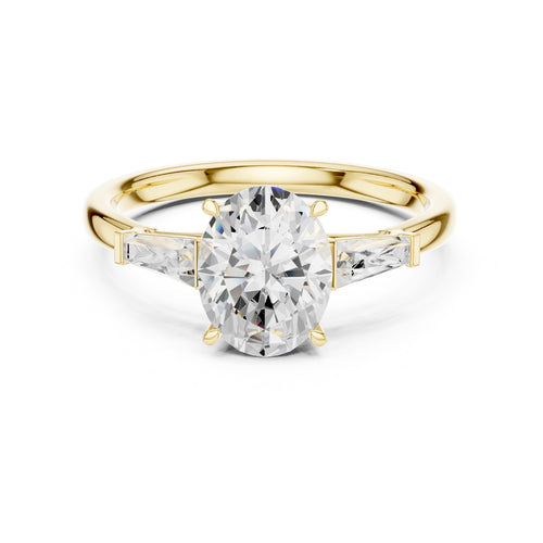 1.50 ct Oval Tapered Baguette Three Stone Ring 1.5ct Yellow Gold
