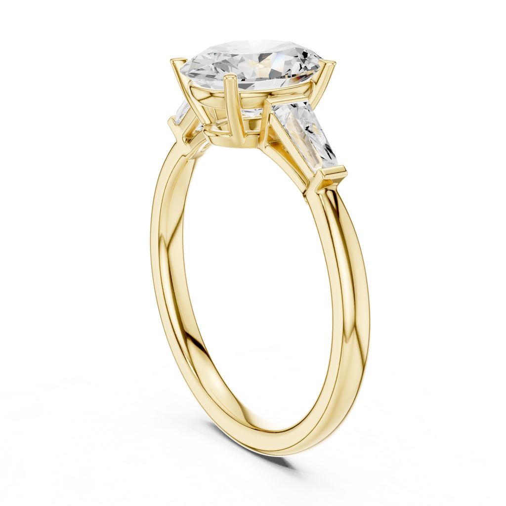 1.50 ct Oval Tapered Baguette Three Stone Ring 1.5ct Yellow Gold