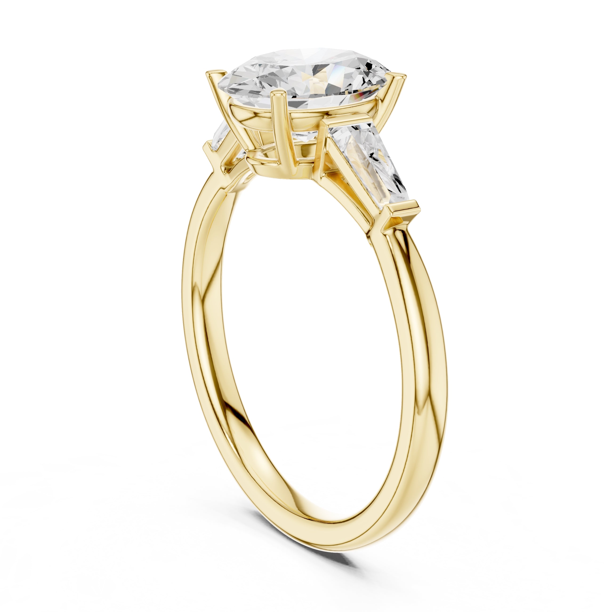 1.50 ct Oval Tapered Baguette Three Stone Ring 1.5ct Yellow Gold