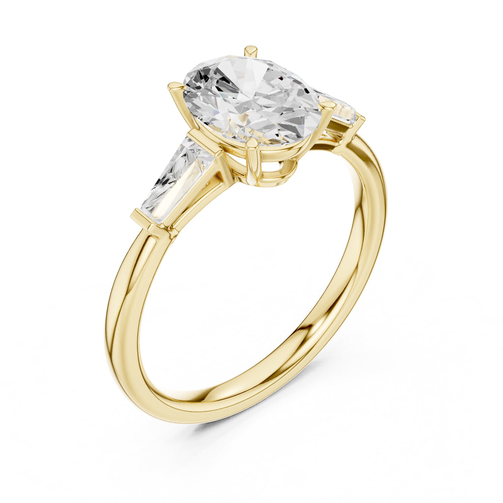 1.50 ct Oval Tapered Baguette Three Stone Ring 1.5ct Yellow Gold