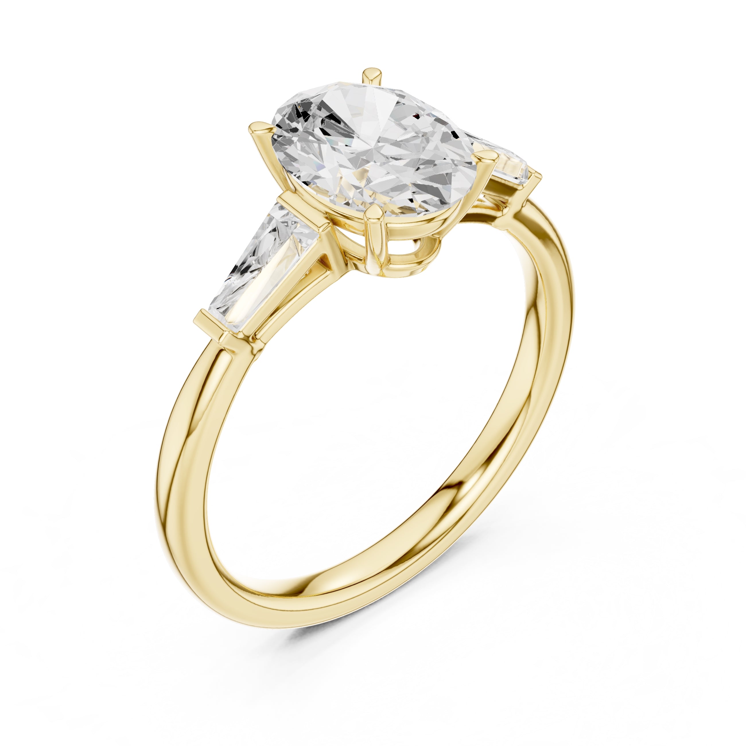 1.50 ct Oval Tapered Baguette Three Stone Ring 1.5ct Yellow Gold