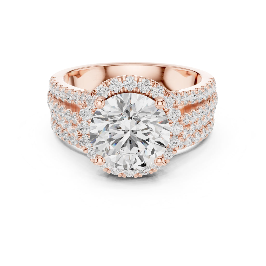 2.50 ct Round Triple-Row Poinsettia Halo Ring 2.5ct Rose Gold
