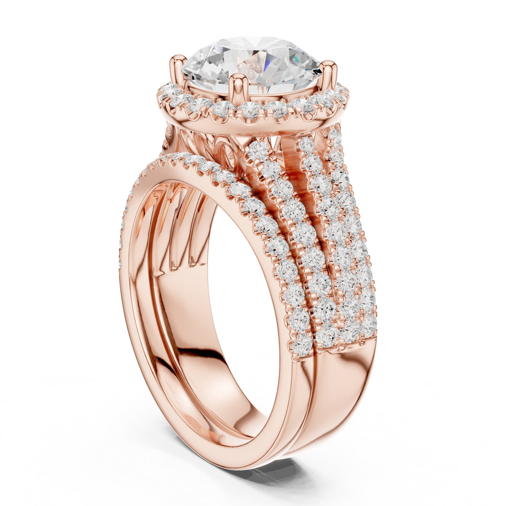 2.50 ct Round Triple-Row Poinsettia Halo Ring 2.5ct Rose Gold