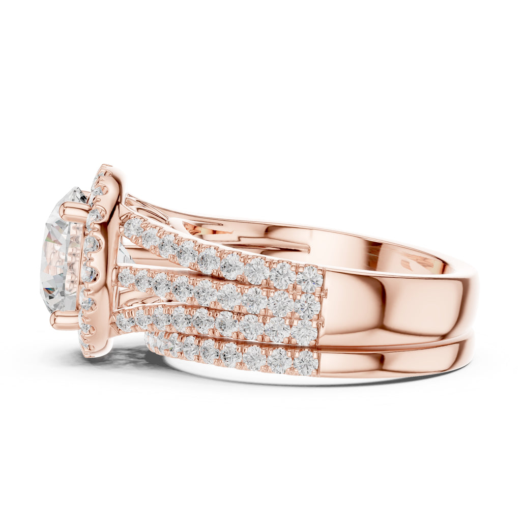 2.50 ct Round Triple-Row Poinsettia Halo Ring 2.5ct Rose Gold