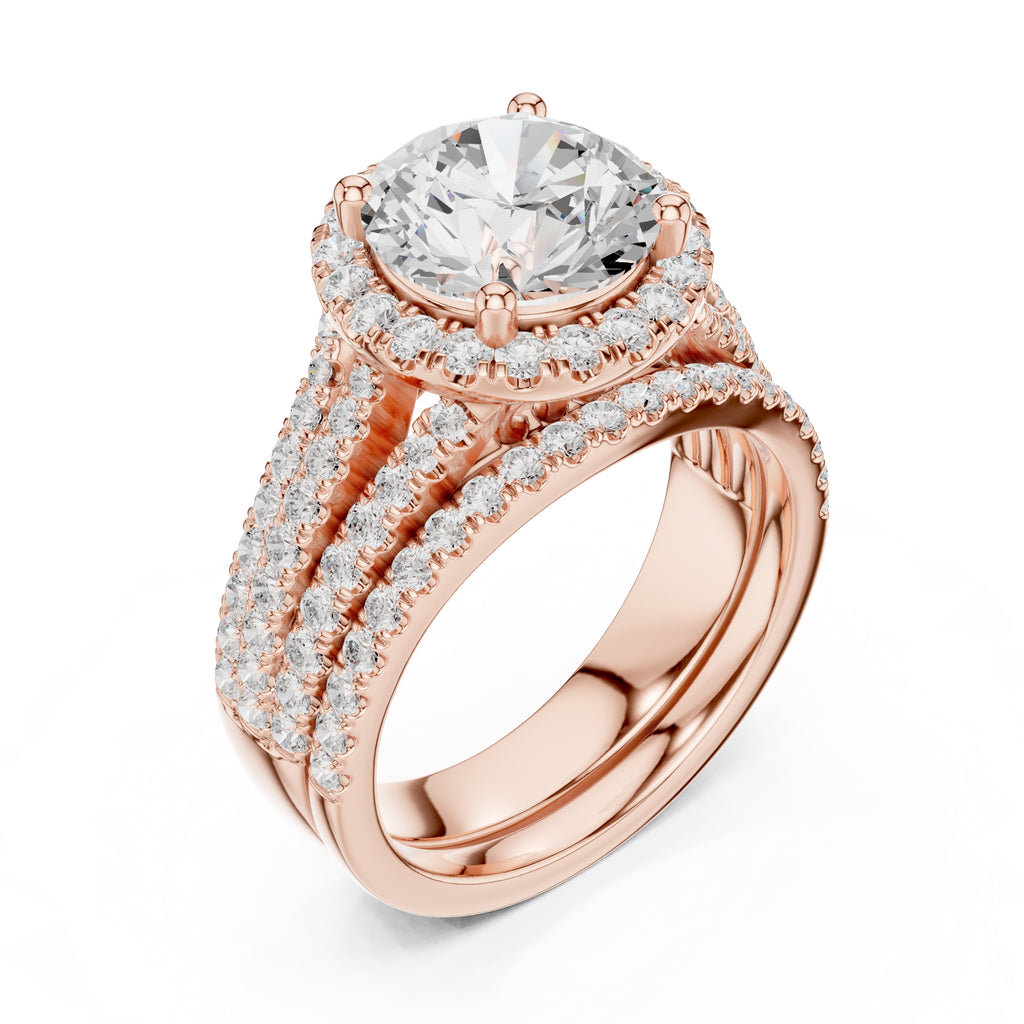 2.50 ct Round Triple-Row Poinsettia Halo Ring 2.5ct Rose Gold
