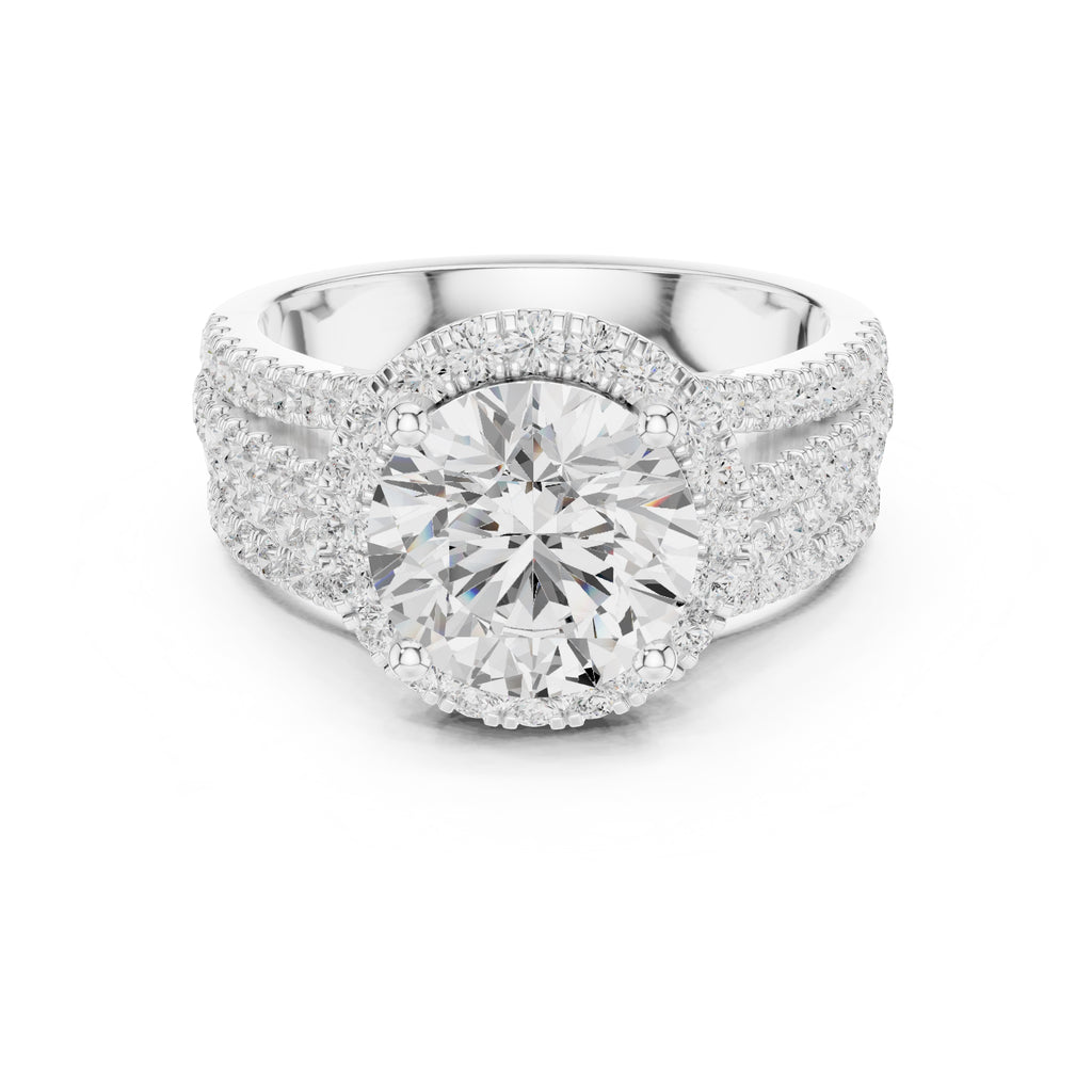 2.50 ct Round Triple-Row Poinsettia Halo Ring 2.5ct White Gold