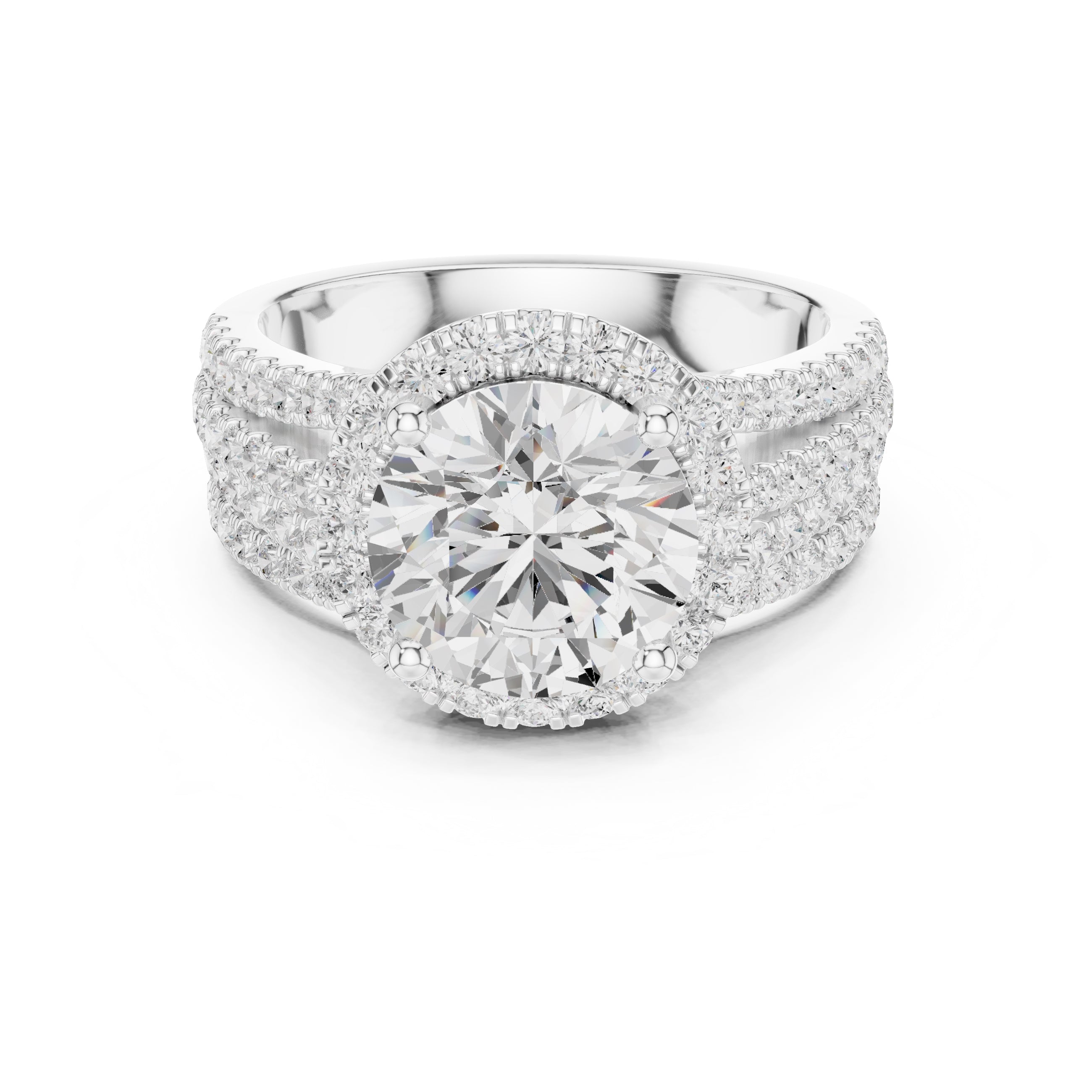 2.50 ct Round Triple-Row Poinsettia Halo Ring 2.5ct White Gold
