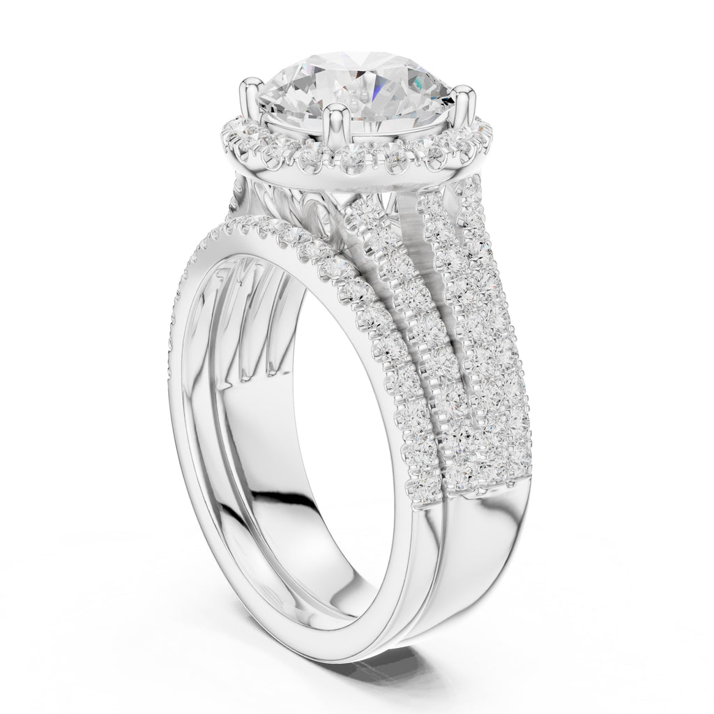 2.50 ct Round Triple-Row Poinsettia Halo Ring 2.5ct White Gold