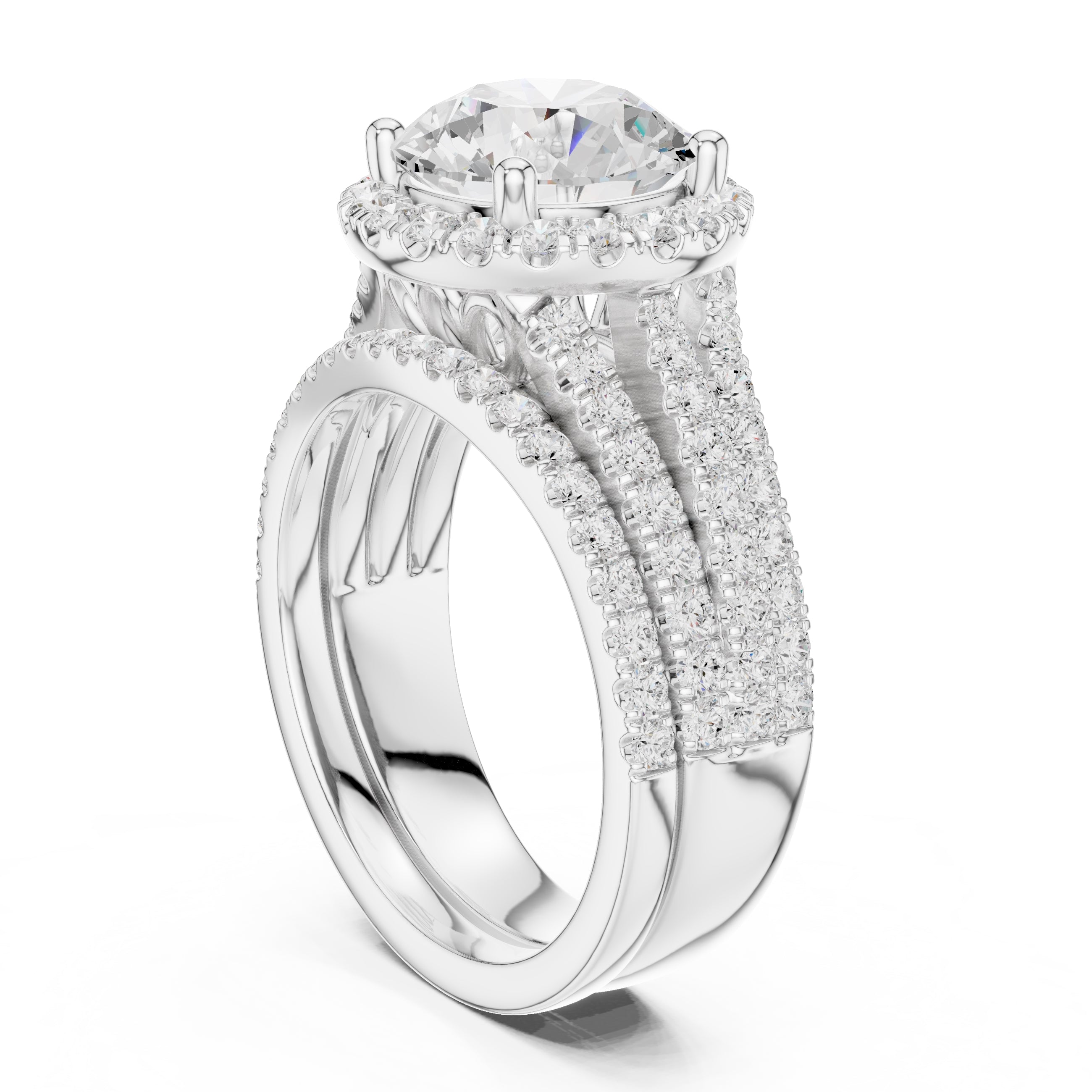 2.50 ct Round Triple-Row Poinsettia Halo Ring 2.5ct White Gold