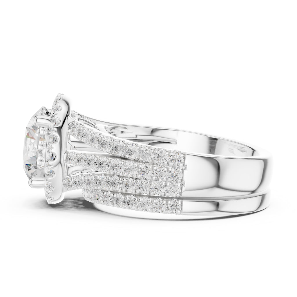 2.50 ct Round Triple-Row Poinsettia Halo Ring 2.5ct White Gold